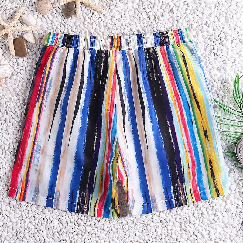 Men Colorful Stripe Quick Drying Beach Hawaiian Board Shorts