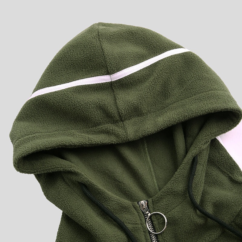 Men Fleece Double Pockets Zipper Leisure Sport Hooded Sweatshirt