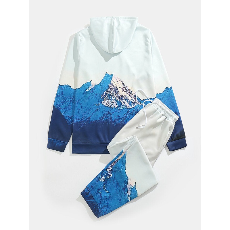 Men Landscape Mountain Contrast Two Pieces Causal Outfit Suits