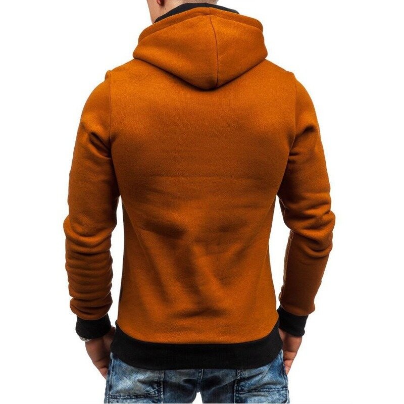 Men Zipper Dual Pockets Hooded Sweatshirt