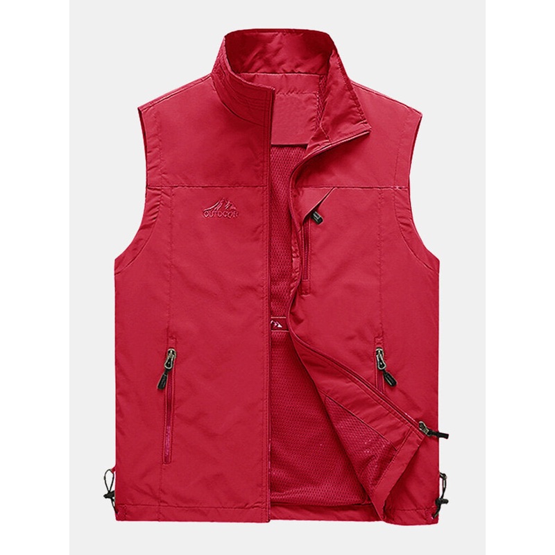 Men Zipper Multi-pockets High Collar Outdoor Sports Warm Waistcoat Vests
