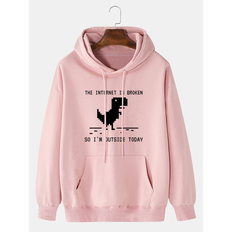 Mens 100% Cotton Slogan Cartoon Print Casual Drop Shoulder Drawstring Hoodies