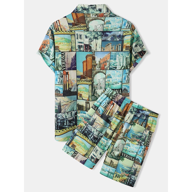 Mens All Over Attractions Scenery Graphics Print Holiday Two Pieces Outfits