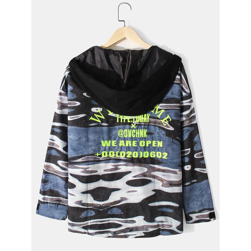 Mens Camouflage Letter Embroidery Kangaroo Pocket Zipper Hoodie Jacket