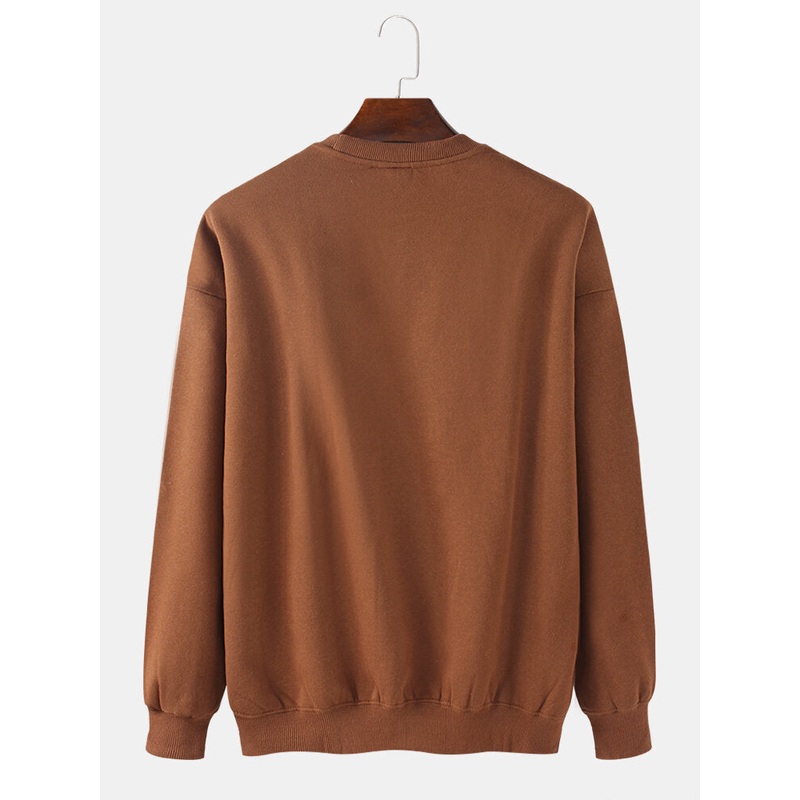 Mens Cartoon Rocket & Letter Print Long Sleeve Pullover Round Neck Simple Sweatshirts