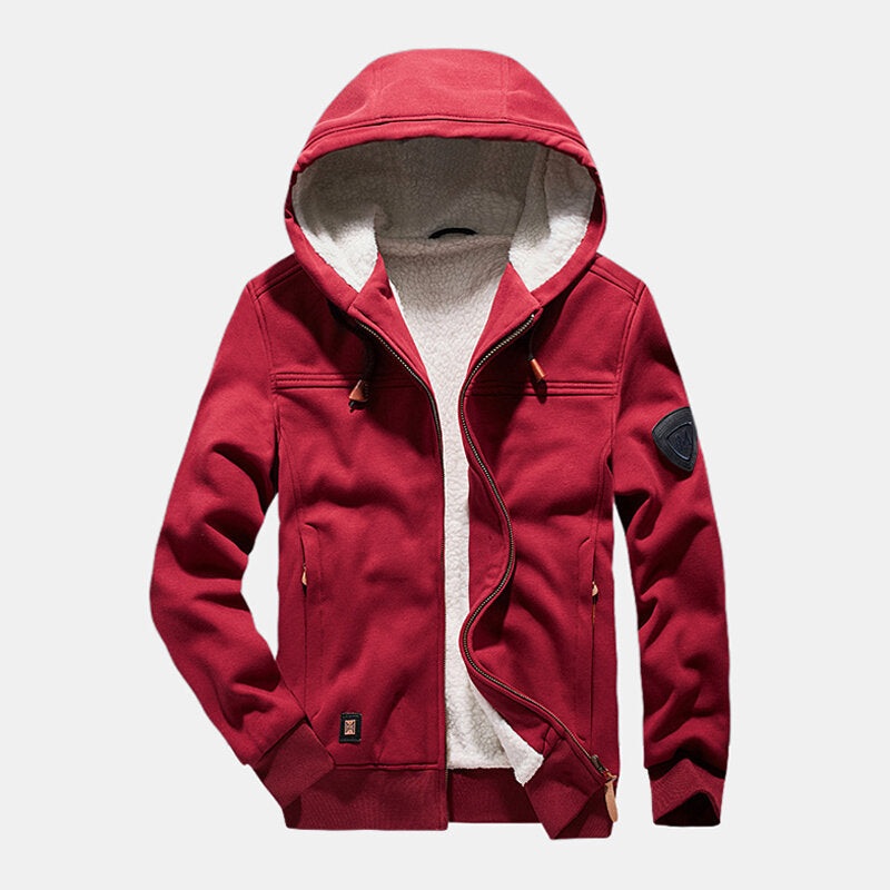 Mens Casual Brushed Cotton Hooded Solid Color Thickened Warm Jacket