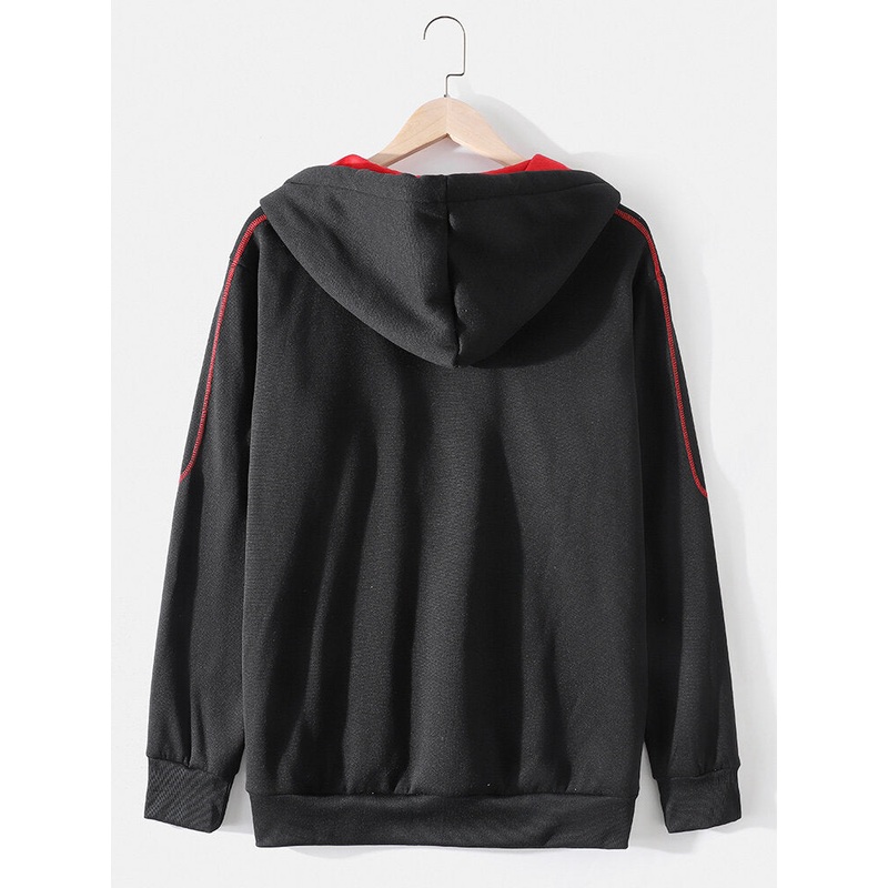 Mens Contrasting Colors Pocket Long Sleeve Design Zipper Hoodies