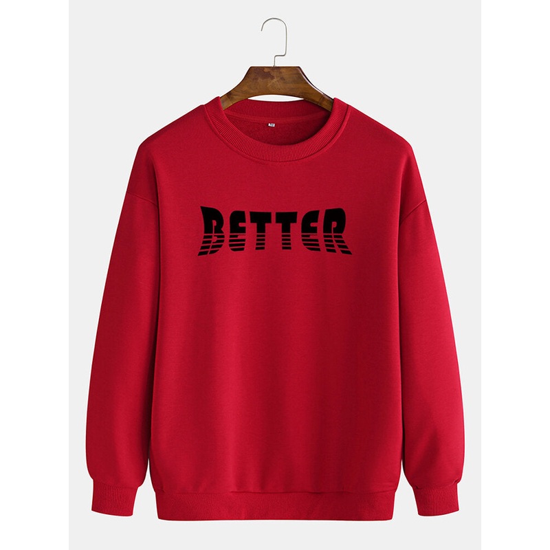 Mens Cotton Letter Print Drop Shoulder Pullover Long Sleeve Casual Sweatshirts