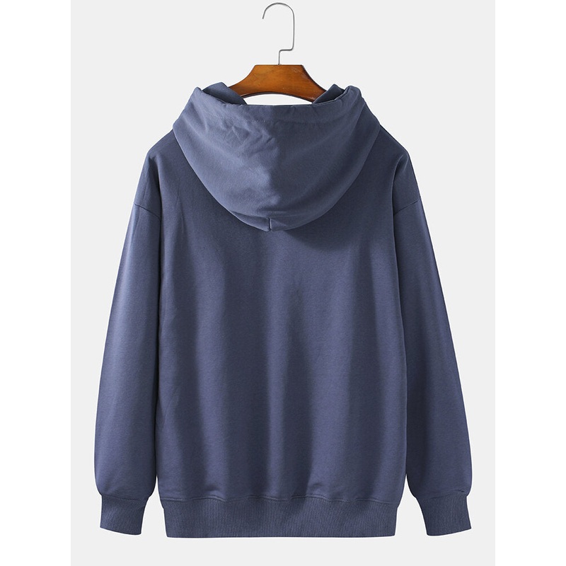 Mens Cotton Line & Cartoon Cat Print Drop Shoulder Long Sleeve Cute Hoodies