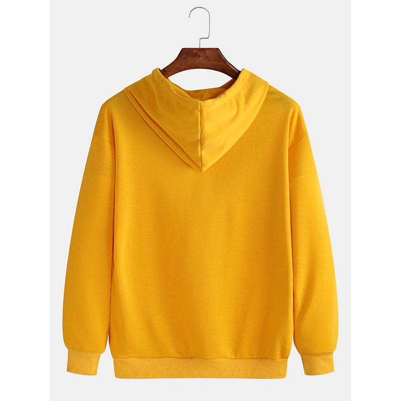 Mens Cotton Simple Sun Print Long Sleeve Drop Shoulder Hoodies
