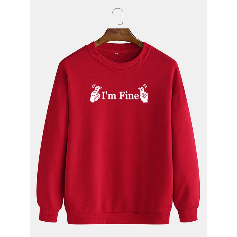 Mens Cotton Slogan Print Gesture Pattern Long Sleeve Casual Pullover Sweatshirts