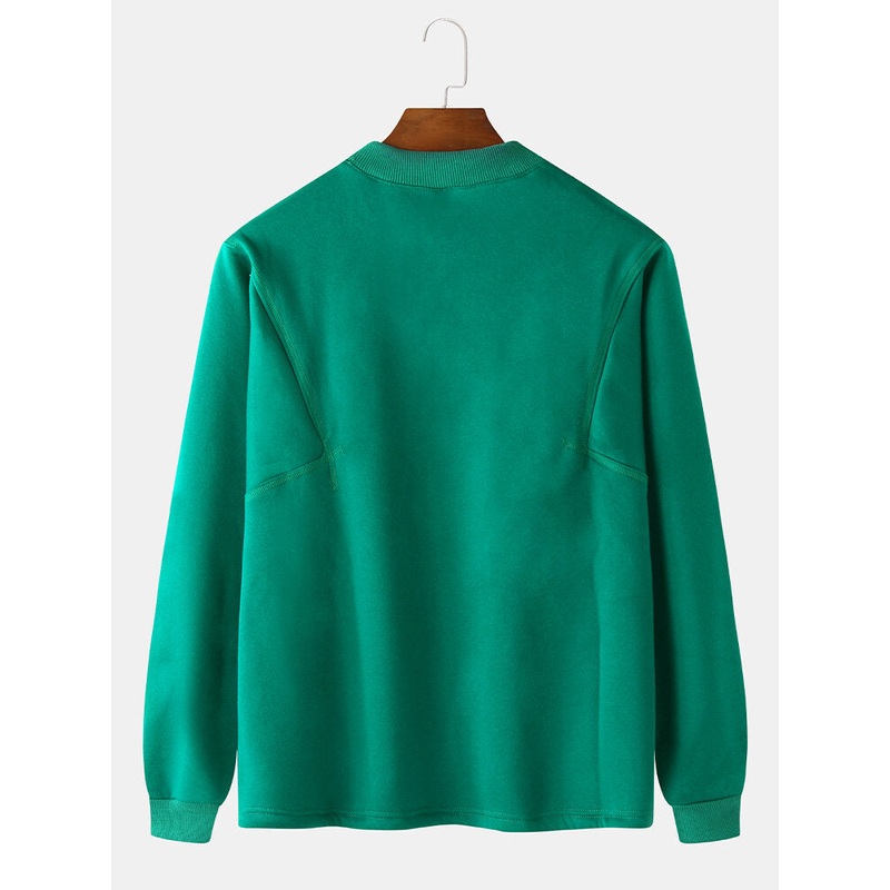 Mens Cotton Solid Color Label Round Neck Long Sleeve Pullover Design Sweatshirts