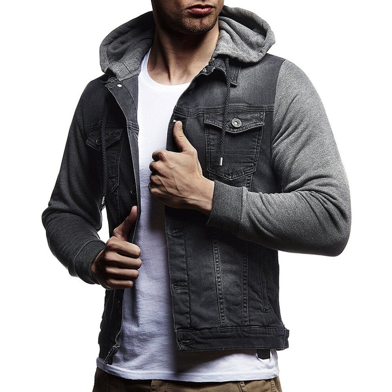 Mens Cotton Stylish Multi-pocket Hooded Jean Jacket