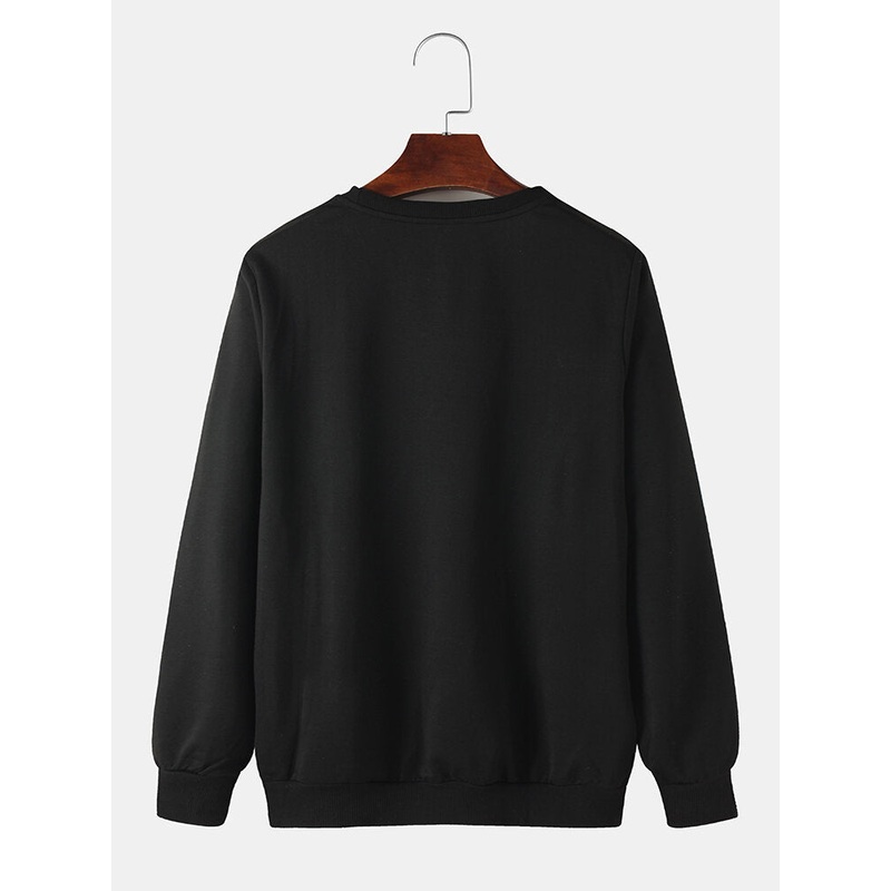 Mens Design Graphics Black Pullover Long Sleeve Sweatshirts