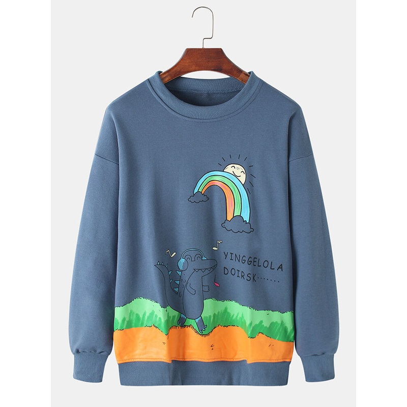 Mens Funny Graffiti Print Pullover Round Neck Long Sleeve Sweatshirts