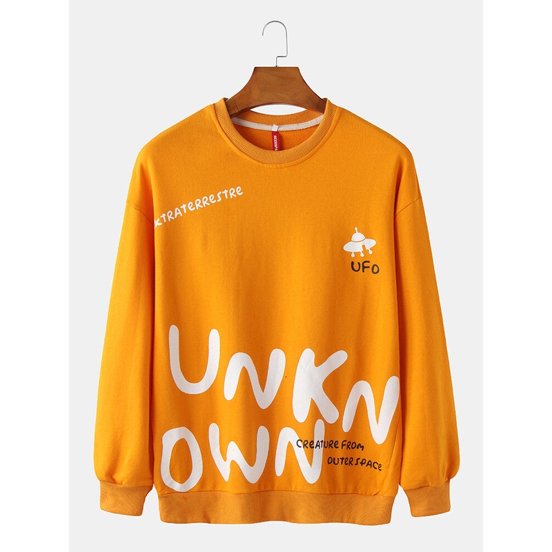 Mens Graffiti Letter Print Round Neck Pullover Long Sleeve Sweatshirts