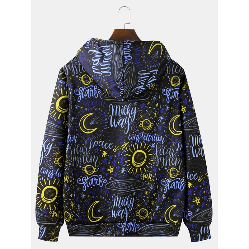 Mens Graffiti Print Long Sleeve Drawstring Hoodies With Pocket