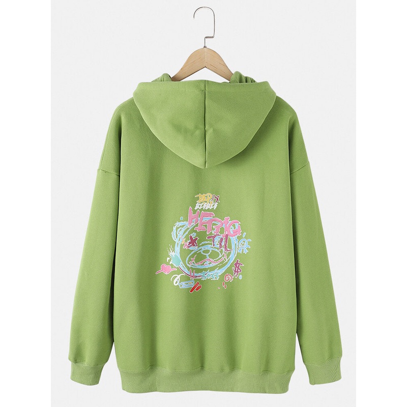 Mens Hand-Painted Graffiti Print Drop Shoulder Cotton Daily Hoodie