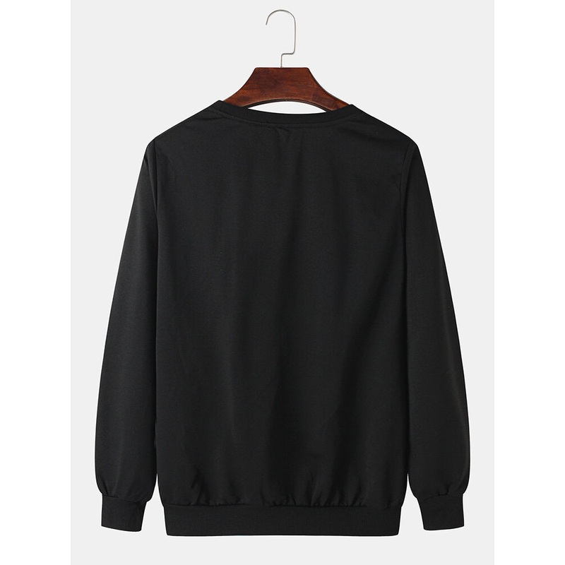Mens Handprint Print Pullover Long Sleeve Round Neck Simple Sweatshirts