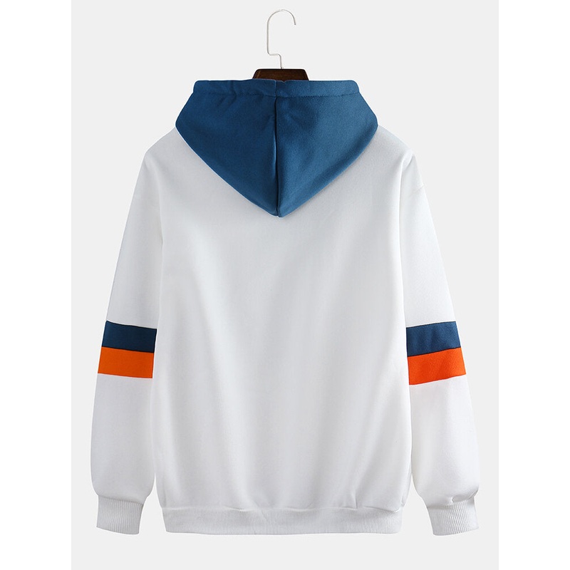 Mens Hit Color Drawstring Long Sleeve Casual Loose Hoodies Sweatshirt
