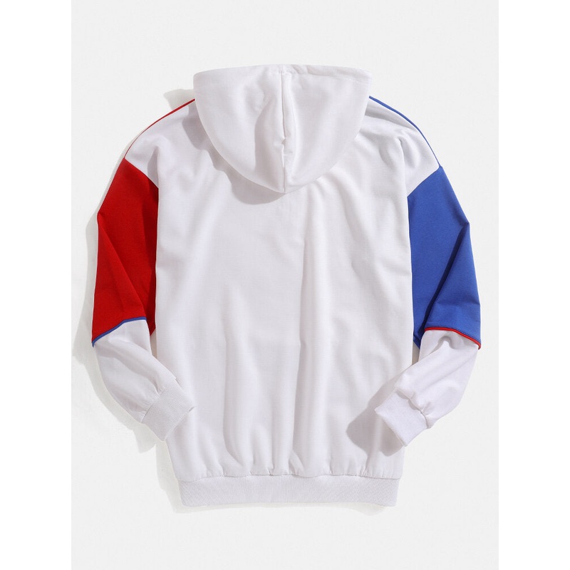 Mens Letter Embroidery Contrasting Colors Patchwork Drop Shoulder Hoodies