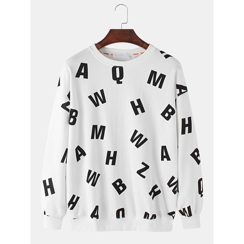 Mens Letter Print Pullover Simple  Drop Shoulder Sweatshirts