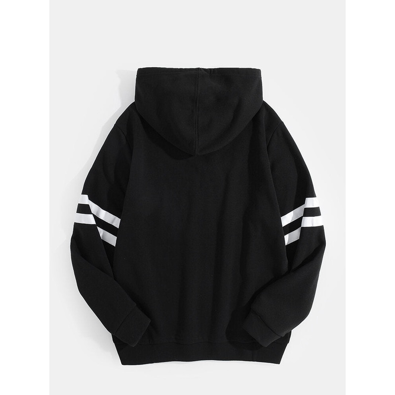 Mens Letter Print Side Stripe Black Long Sleeve Hoodies