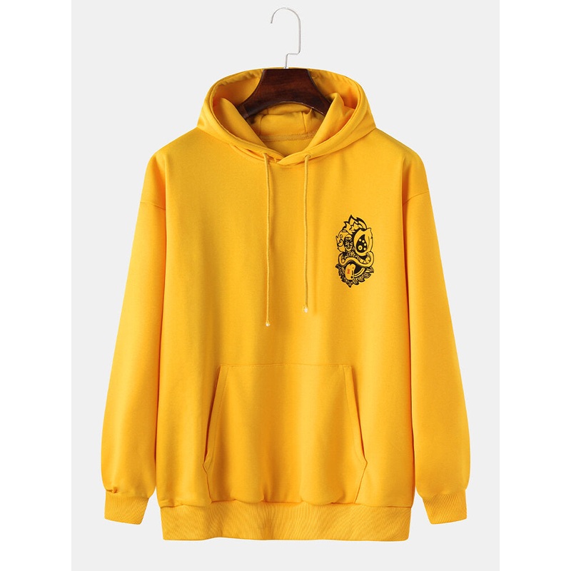 Mens National Style Lion Print Pullover Hoodie With Kangaroo Pocket
