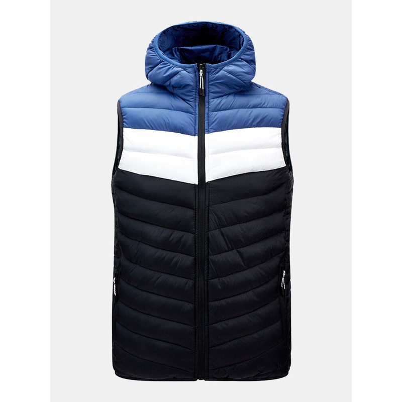 Mens Patchwork Sleeveless Warm Zipper Hooded Padded Gilet Vest
