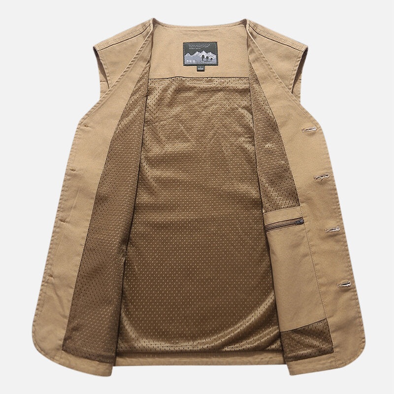 Mens Plus Size Outdoor Mesh Breathable Pockets Cotton Vest Sleeveless Jacket