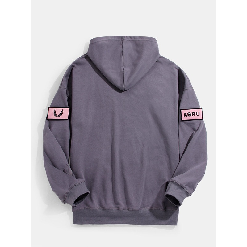 Mens Side Detachable Tab Drop Shoulder Long Sleeve Casual Hoodies