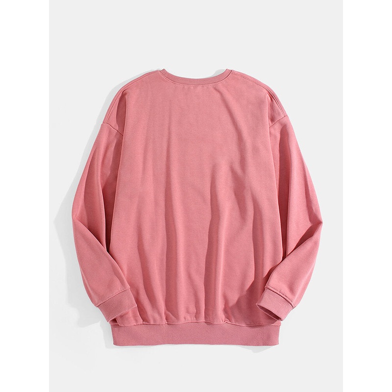 Mens Smile Face Print Round Neck Cotton Casual Drop Shoulder Sweatshirts