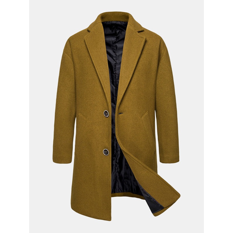 Mens Solid Color Drop Shoulder Pocket Mid-Length Business Trench Coats