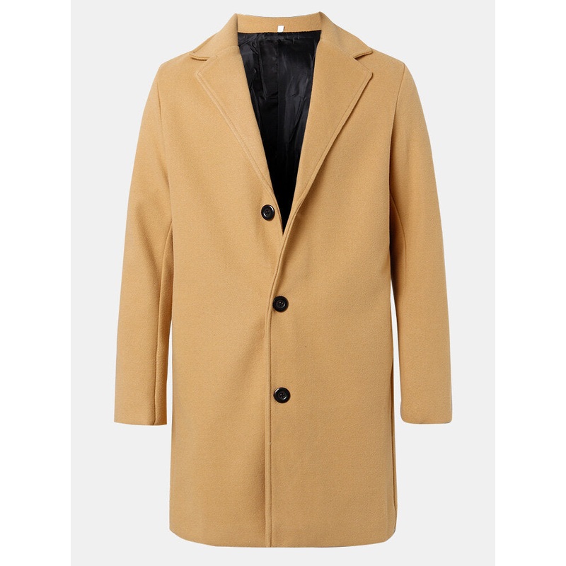 Mens Solid Color Single-Breasted Mid-Length Business Warm Trench Coats