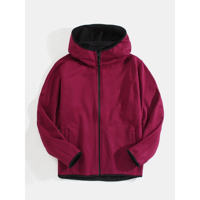 Mens Solid Color Slant Pocket Long Sleeve Casual Hoodie Jacket