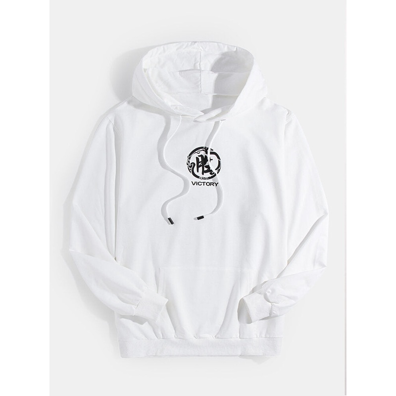 Mens Text Print Cartoon Back Pattern Ukiyoe Hoodies With Pocket