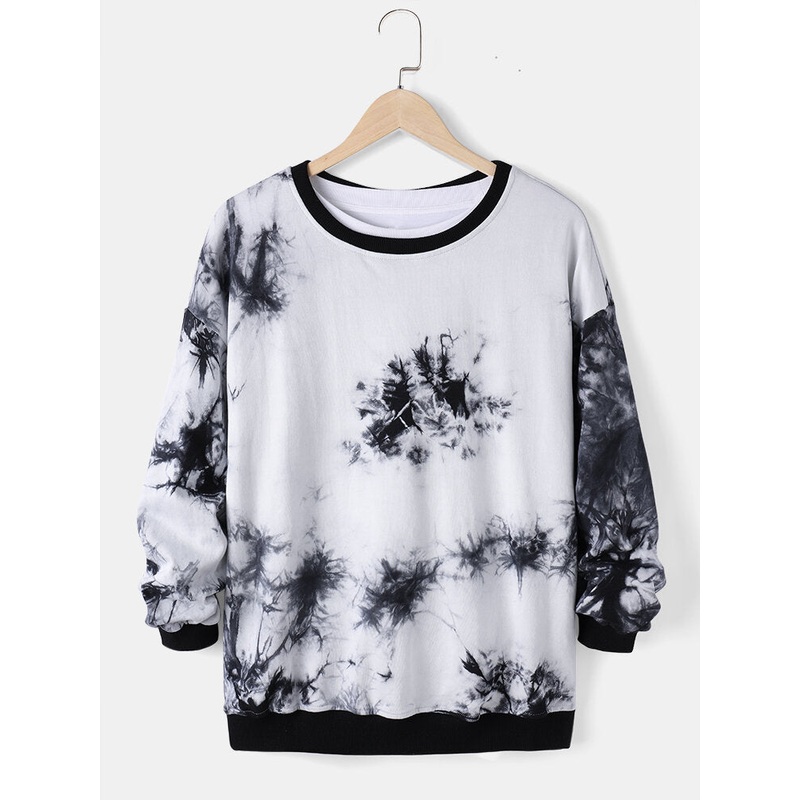 Mens Tie-Dye Print Loose Casual Crew Neck Pullover Sweatshirt