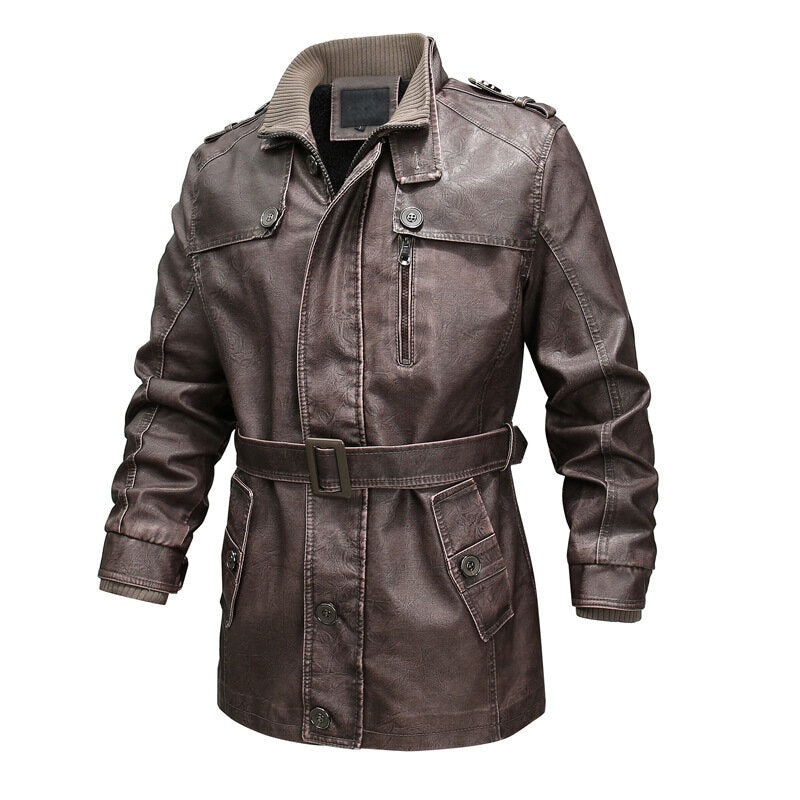 Mens Vintage Belts Coats Fleece Lined Outdoor Thikcened Winter Warm Jacket