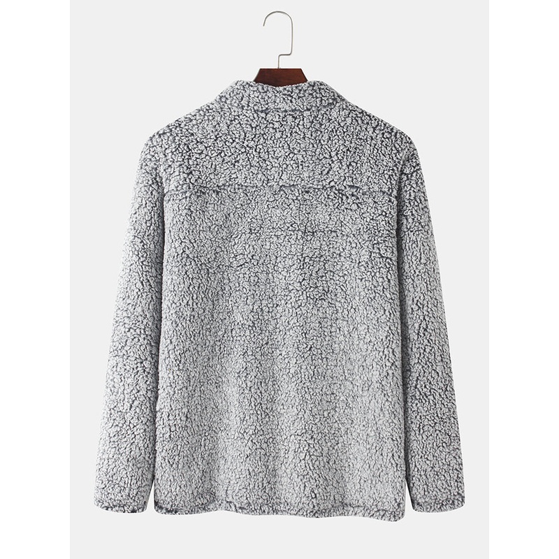 Mens Warm Half Zipper Front Plush Teddy Pullover Sweatshirts