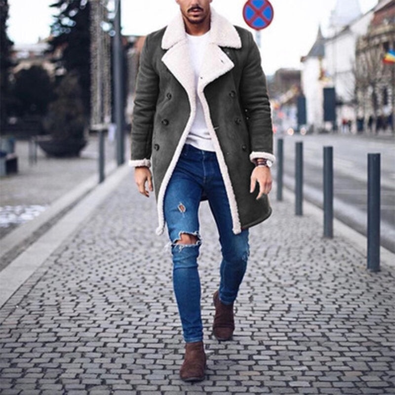 Mens Woolen Pockets Thick Warm Single Breasted Mid Long Casual Coats