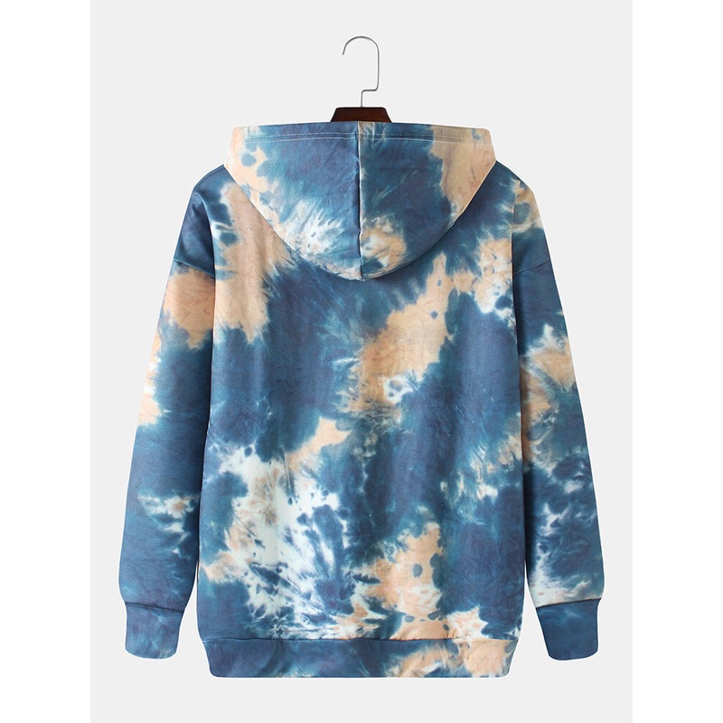 Tie Dye Pocket Drop Shoulder Long Sleeve Drawstring Hoodies