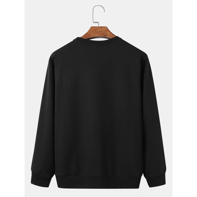 Men 100%Cotton Pattern Skull Funny Letter Crew Neck Casual Pullover Sweatshirt