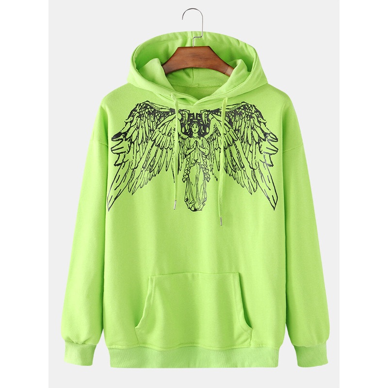 Men Angel Graffiti Print Simple Long Sleeve Hoodies With Pocket