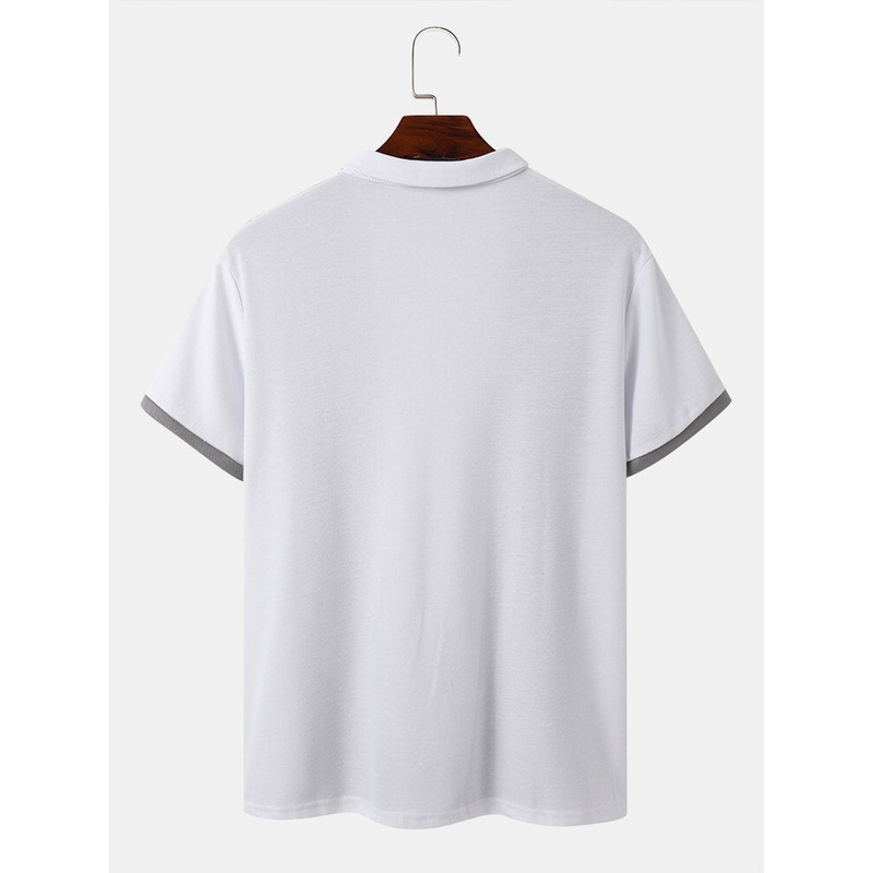 Men Contrast Colorblock Brief Front Zipper Soft Short Sleeve Polos Shirts