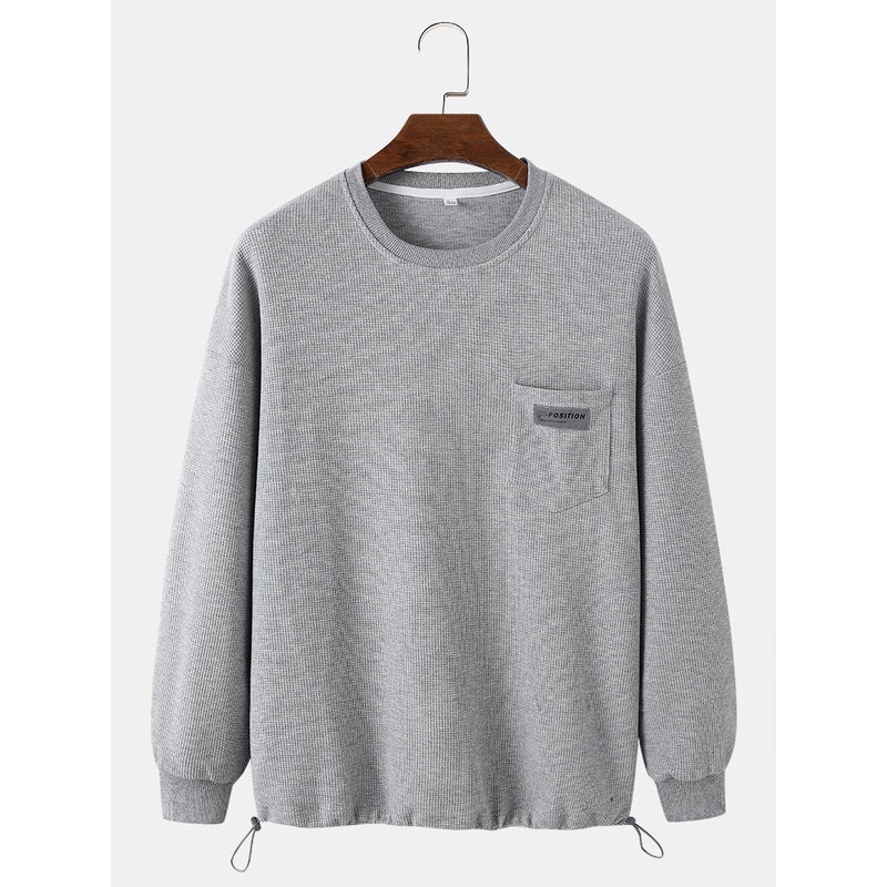 Men Cotton Solid Chest Pocket Shrink the Hem Simple Pullover Sweatshirt