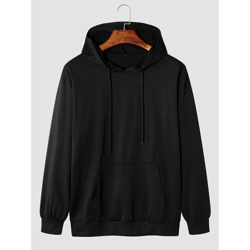 Men Dragon Print Chinese Kangaroo Pocket Casual Hooded Sweatshirt