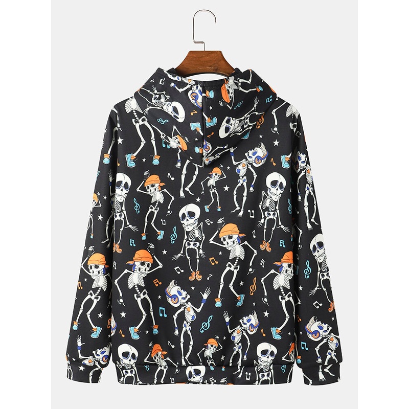 Men Halloween Dance Skull Print Hooded Sweatshirt