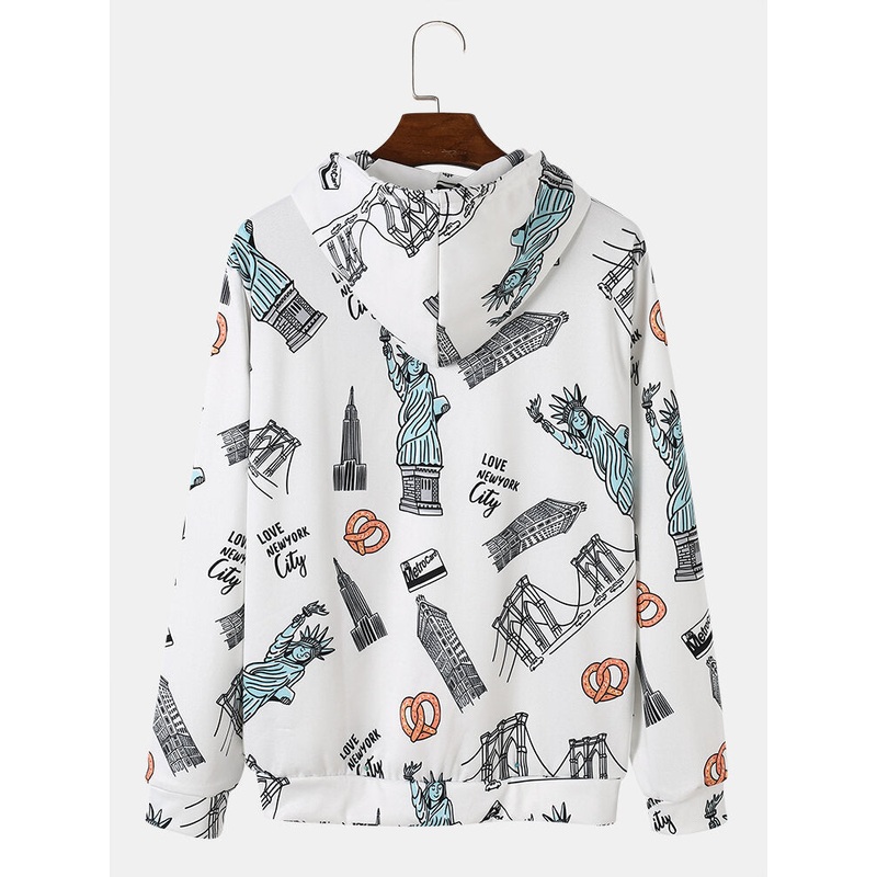Men Landscape Pattern Long Sleeve Casual Hooded Sweatshirt