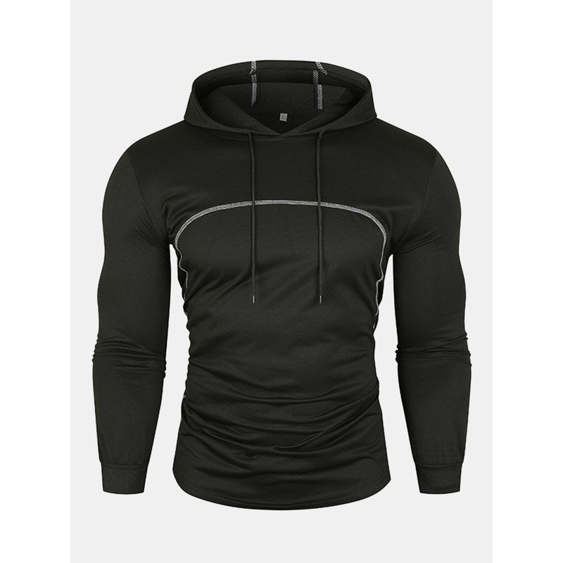 Men Patchwork Solid Winter Sport Fleece Hooded Sweatshirt