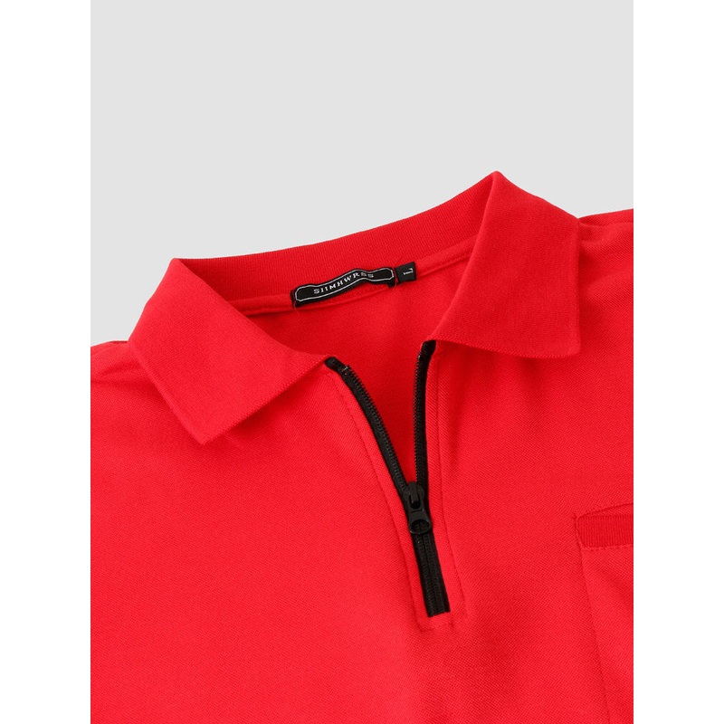 Men Plain Applique Chest Pocket Short Sleeve Soft Business Polos Shirts